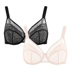 Hsai 2 Pack Enchante Floral Lace Underwire Unlined Unpadded Bras 38DD New